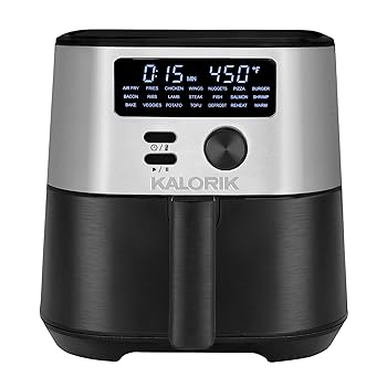 (非常に良い)Kalorik MAXX Digital Air Fryer, 4 Quart, 7-in-1 Oilless Air Fryer, Deluxe LED Display + 21 Smart Presets, Includes Recipe Book and 4 Ac