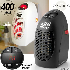 ファンヒーター 小型セラミックヒーター ファストヒーター 400W コードレス ゾーンヒーティング 軽量設計 ファン2段階調整 タイマー付き