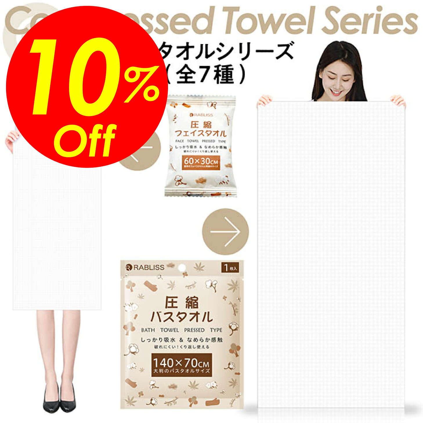 【楽天スーパーSALE対象商品】見逃し厳禁！！割引クーポンも！圧縮タオル 全7種 災害対策 防災時 緊急時 防災グッズ フェイスタオル 圧縮フェイスタオル 水につけるだけ 超コンパクトサイズ 安心素材 植物繊維 エンボス加工 個包装 旅行 cocoiine-10001580 coco iine パッケージ画像