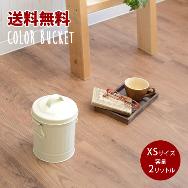 【送料無料】規格変更しました。カラーバケツ XSフタ付き レトロでオシャレなバケツ・ゴミ箱 ダストボックス スチール 2L 取っ手付き