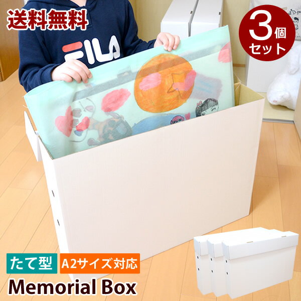 【新商品】【送料無料】ZA57　メモリアルボックス　たて型　縦型　3個入セット　収納ボックス　入園　卒園　子供の思い出の品　A2サイズも入るクラフトボックス　クローゼット収納　記念　入学　卒業のサムネイル