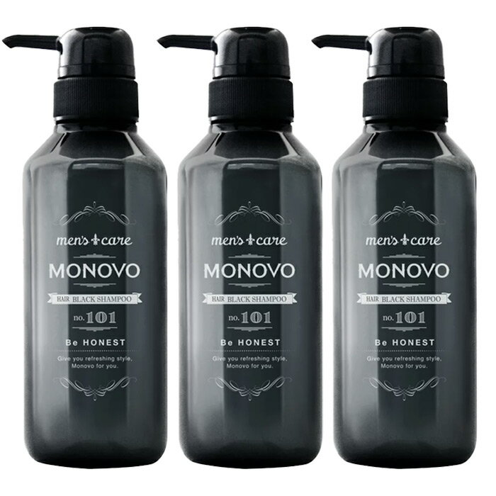 MONOVOヘアトニックブラックシャンプー：3本セット(300ml×3)泡立て3分ヘアパック、これ1本で頭皮と髪を集中ケア