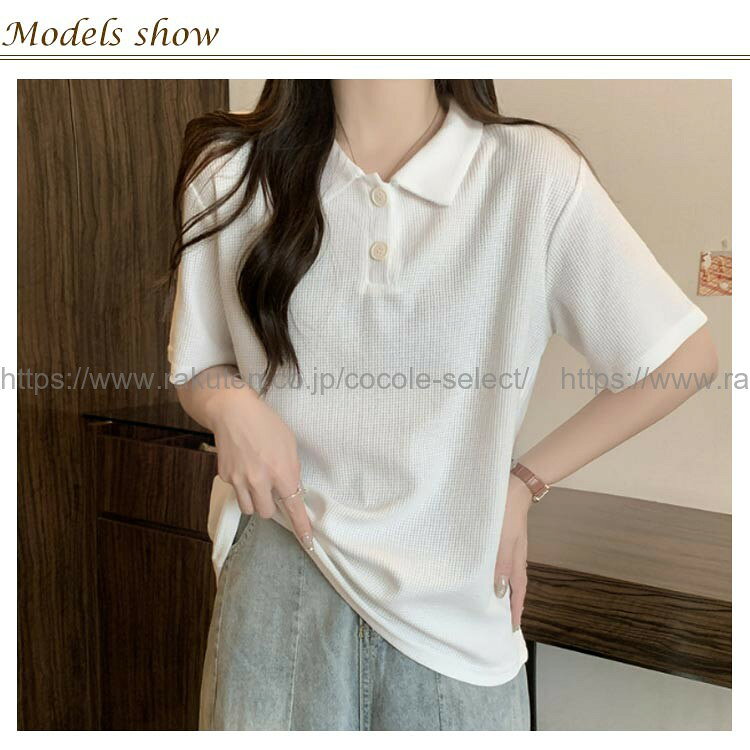 cocole-selectのワッフル素材 半袖ポロシャツ レディース 夏服｜アングル3