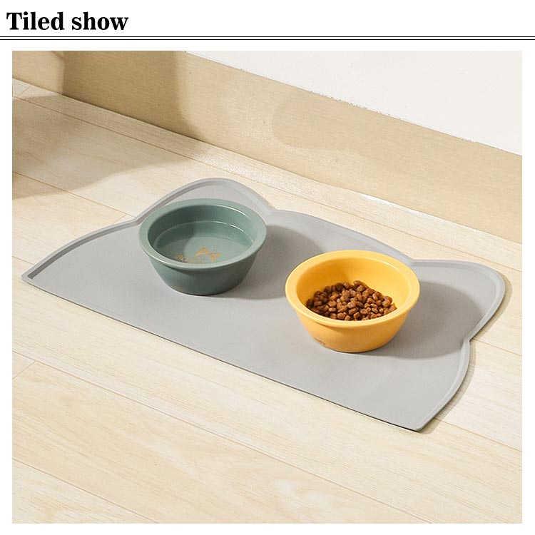 cocole-selectのシリコンマット お食事マット ペット用 滑り止め防水 食べこぼし防止 猫耳型｜アングル3