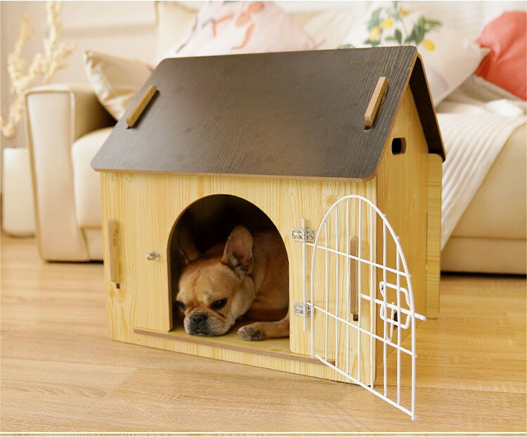 犬 猫 ペット 木目調 ハウス ベッド 窓付き 簡単組立 室内用 小型犬 おしゃれ