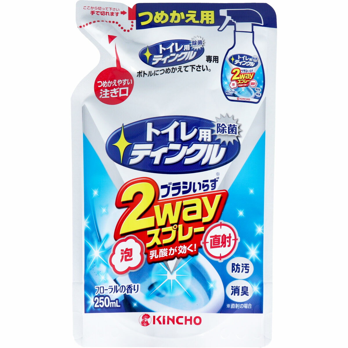 【まとめ買い】 金鳥 トイレ用ティンクル 直射・泡 2Wayスプレー フローラルの香り 詰替用 250mL トイレ 掃除 ストック 詰替え用 詰め替え