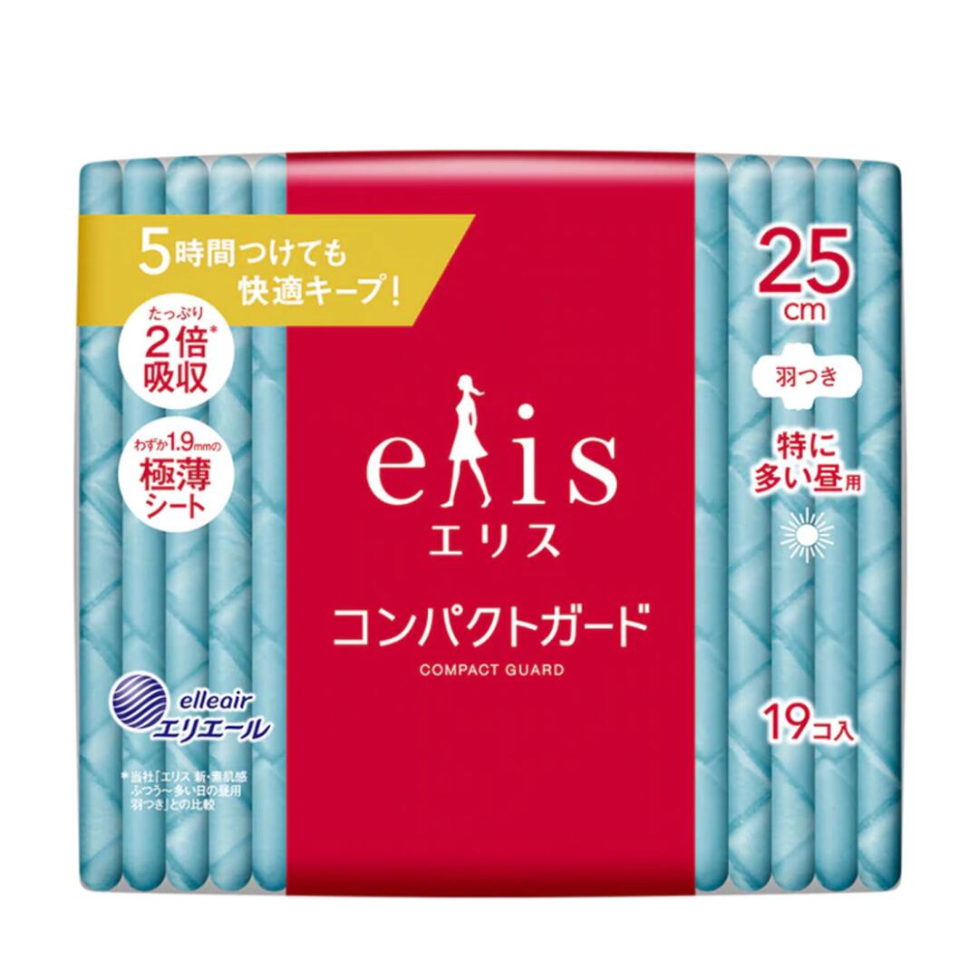 【まとめ買い】　エリス コンパクトガード 特に多い昼用 羽つき 25cm 19コ入