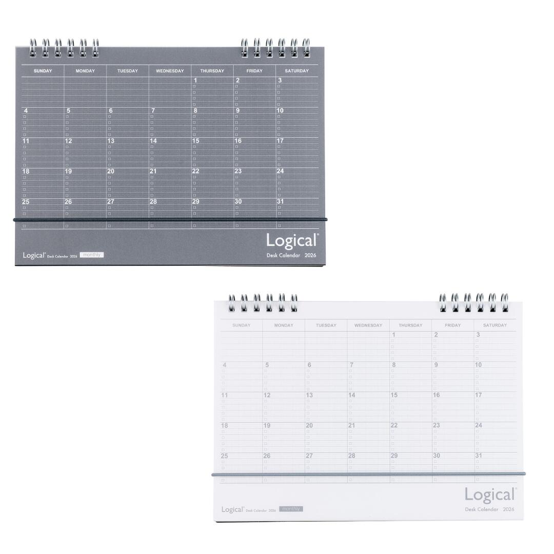 【ナカバヤシ】ロジカル卓上カレンダー Wリングタイプ A5　ホワイト／ブラック