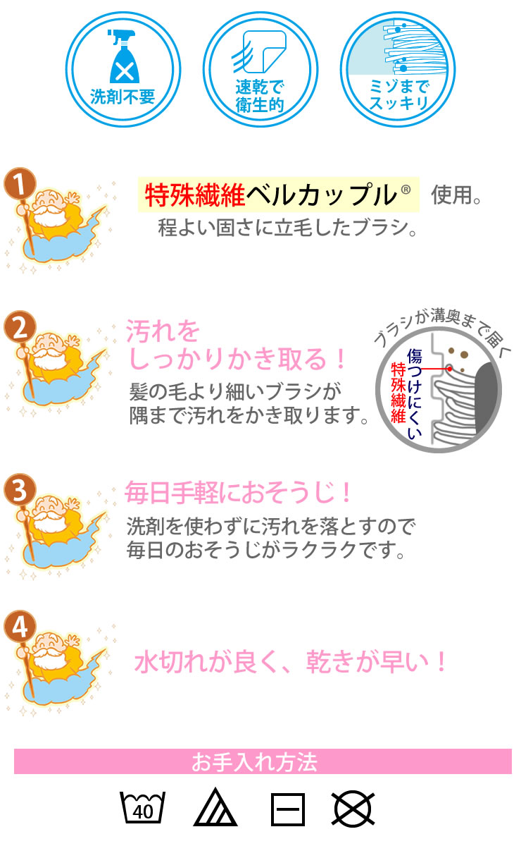 Fralya -フラリア-の【ネコポス対応】洗剤不要 ミトンタイプ そうじの神様 洗面台用あみたわし 2枚入り [KBセーレン]日本製 速乾 吸水 洗面台 水栓 蛇口 ミトンタイプ 洗剤不要 大掃除【フラリア】【ポイント10倍】｜アングル3