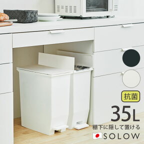 【ポイント最大47倍】 送料無料 SOLOW ソロウ ペダルオープンツイン 35L(リットル) ダストボックス ペダル式ゴミ箱 観音開き 日本製 大容量 フタ付 キャスター付 抗菌 防汚 [リス] ホワイト ブラック GSLW003 GSLW004 【ポイント2倍】【フラリア】