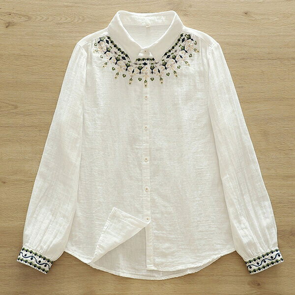 ダブルガーゼ キレイ 袖刺繡 シャツ ブラウス 春 梅雨 夏 春夏 SS 肌寒 冷房 冷え 対策 羽織り チロリアン 刺繍 刺しゅう コスパ コーデ力 着回し 日常 おしゃれ オシャレ 20代 30代 40代