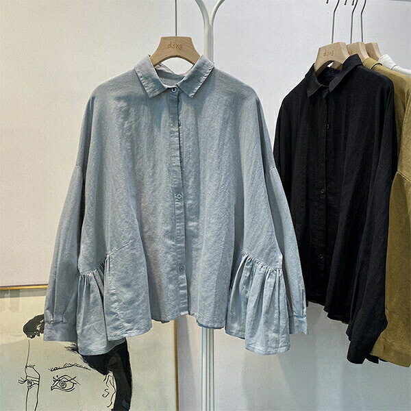 Aライン コットン カラー シャツ ブラウス （ ブラック ） 春 梅雨 夏 春夏 SS 肌寒 冷房 冷え 対策 羽織り チロリアン コスパ コーデ力 着回し 日常 おしゃれ オシャレ 20代 30代 40代