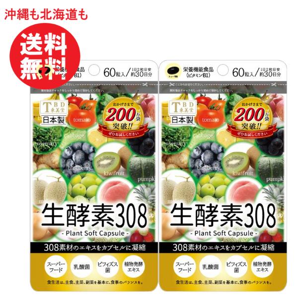 生酵素308【約30日分】1袋(60粒入り) 2個セット【沖縄も北海道も送料無料】308素材凝縮 生酵素 酵素 美..