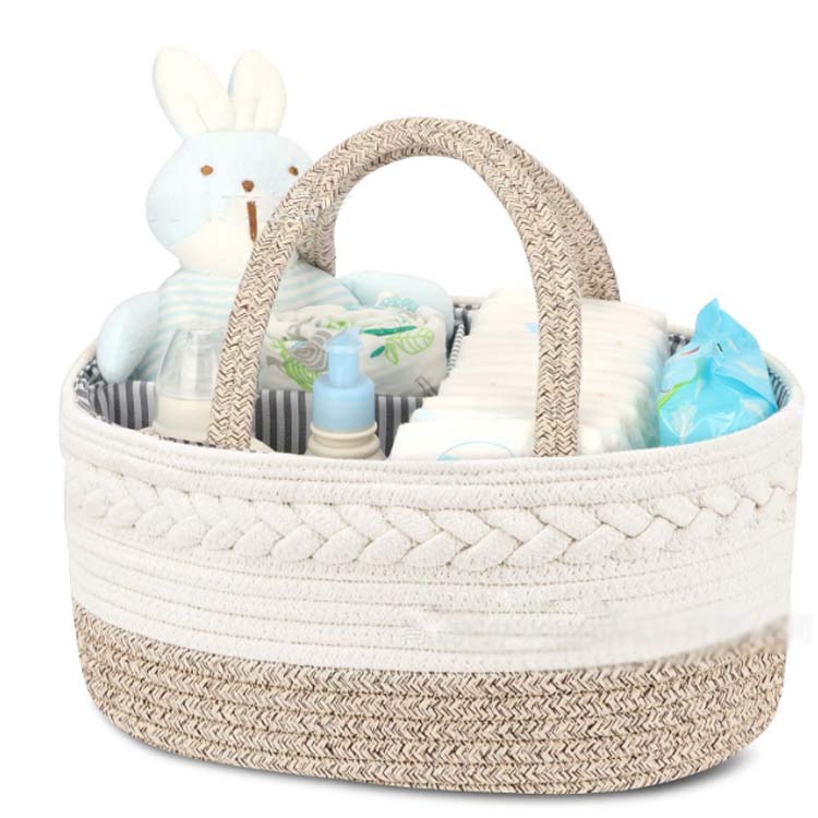 おむつストッカー コットンロープ ベビー用品 オムツ収納 オムツバッグ おむつポーチ 収納ボックス 大容量 仕切り 小物入れ 持ち運び 出産祝い 新生児 赤ちゃん 送料無料