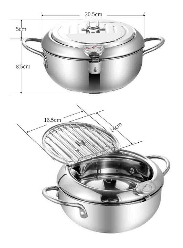 天ぷら鍋 揚げ鍋 ステンレス ふた付き 温度計付き 両手鍋 温度制御 油切りラック付 フライヤー 家庭用揚げ物 鍋 IH～ガス火対応 送料無料 2