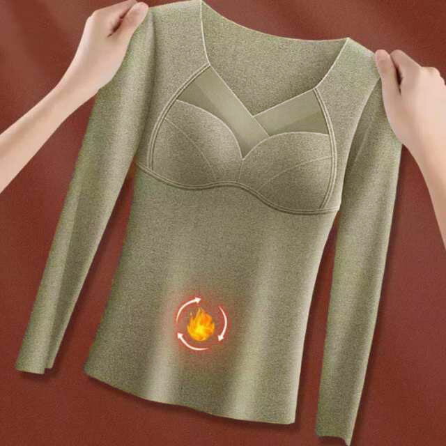 発熱インナー 長袖 ブラ付き 極暖 防寒 寒さ対策 インナー 肌着 裏起毛 裏ボア 暖かい 保温 上着 シャツ カップ付き 保暖 冷え対策 トップス ブラトップ 重ね着 部屋着 ルームウェア カットソー インナーシャツ 送料無料