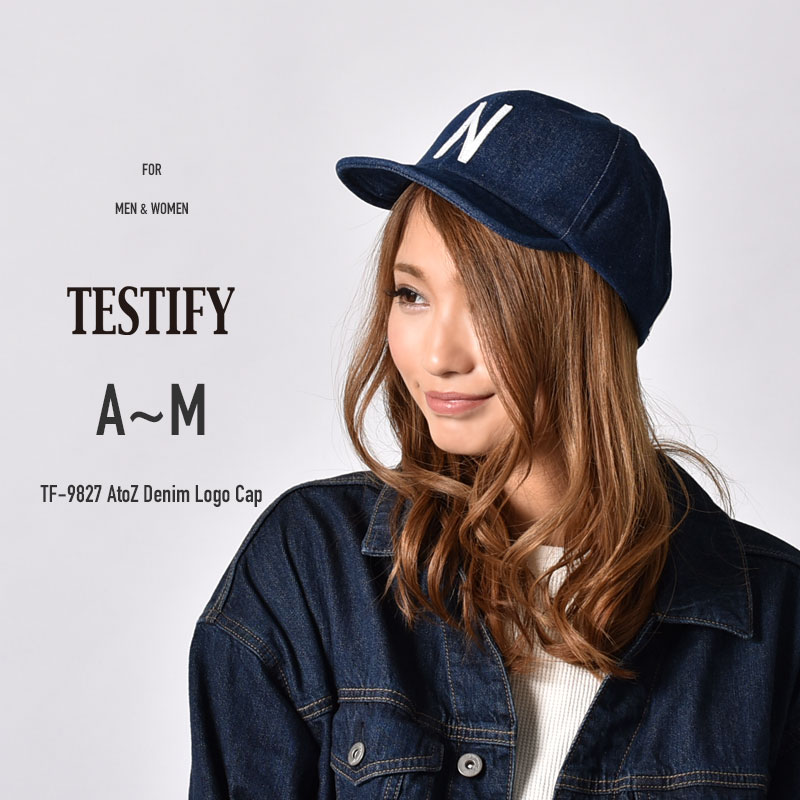 キャップ 帽子 メンズ レディース アルファベット デニム A B C D E F G H I J K L M ロゴキャップ テスティファイ TESTIFY アメカジ おしゃれ ブランド おそろい カップル ぼうし オシャレ 春 夏 アウトドア かっこいい カジュアル コットンキャップ