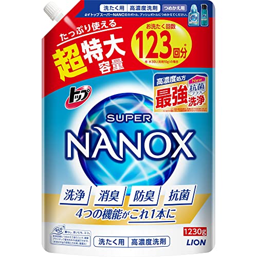 トップ ナノックス(NANOX)大容量トップ スーパーナノックス 蛍光剤・シリコーン無添加 高濃度 洗濯洗剤 液体 詰め替え 超特大1230g