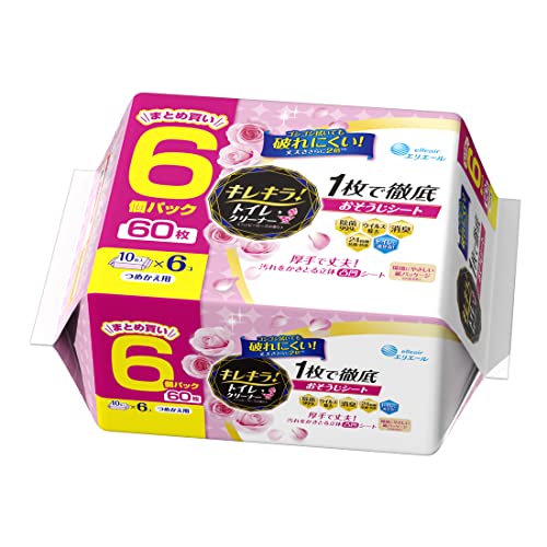乐天商城 - エリエール キレキラ トイレクリーナー つめかえ用 ハッピーローズの香り 60枚(10枚×6個) 1枚で徹底おそうじシート まとめ買い