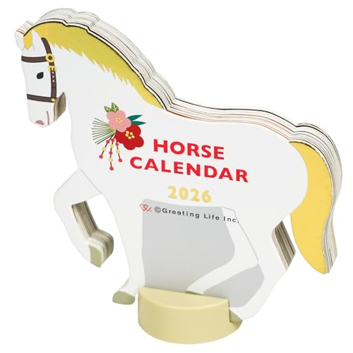 馬/-/C-1721-ET・パッケージ個数:1・12ヶ月絵柄が表情がちがう動物たちの毎年大人気のカレンダー。・愛らしい動物モチーフの、スタンド付き卓上カレンダー・13枚つづり（両面印刷）・日曜始まり2026年干支モチーフの午のカレンダー。福...