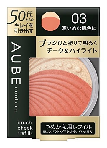 オレンジ/7グラム x 1個/-・PatternName:チーク レフィル 03 濃いめな肌色に・パッケージ個数:1・商品サイズ (幅×奥行×高さ) :94×65×13・原産国:日本・内容量:7g商品紹介 くすみがちな50・60代の顔色を明るく見せる。2色パウダーをさっと2色ブラシで一度にとって塗るだけ・原材料・成分 タルク、ジエチルヘキサン酸ネオペンチルグリコール、ジステアリン酸Al、ジメチコン、ワセリン、シリカ、ヒアルロン酸Na、トコフェロール、硫酸Ba、セスキイソステアリン酸ソルビタン、メチルパラベン、(+/-)マイカ、酸化チタン、酸化鉄、酸化スズ、グンジョウ、赤226
