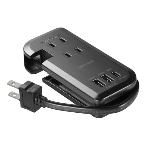 サンワサプライ 電源タップ コード巻き取り式 PD33W (ACコンセント3個口＋Type-C×1＋USB-A×2) モバイル 小型 ブラック