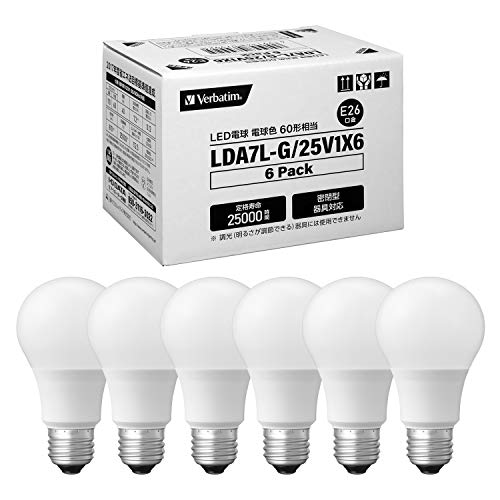 26 mm Cfl - Verbatim バーベイタム LED 一般電球タイプ クチガネE26 電球色 7.2w 810lm 広配光タイプ 6個入り LDA7L-G/2