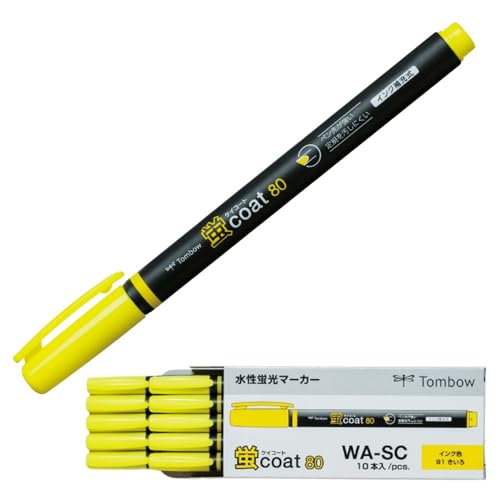 トンボ鉛筆 蛍光ペン 蛍コート80 黄色 (強いペン先 ポリマーコート芯) シングルタイプ 10本 WA-SC91-10P