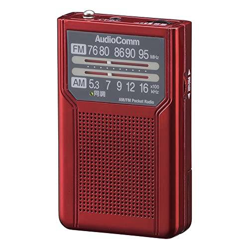 オーム電機AudioComm AM/FMポケットラジオ ポータブルラジオ コンパクトラジオ 電池式 電池長持ちタイプ レッド RAD-P136N