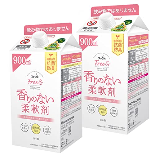 -/900ml×2個/4904740653860・ScentName:無香料Size:900ml×2個・パッケージ個数:1・無香料柔軟剤900ml×2個セット・ニオイの少ない原料を厳選した香りのない柔軟剤・シリコン無添加。無香料・無着色・エコパック・原産国名: 日本商品紹介 ●無香料だからこそ気になる、「原料のニオイ」まで研究し、無臭に近づけました。 ●植物由来の抗菌・防臭。香りでごまかさず、部屋干しや、着衣中のイヤなニオイの発生を防ぎます。すべての菌に効果があるわけではありません。 ●4つの無添加(香料・着色料・漂白剤・蛍光剤)。 ●安心の汚れ落ち。洗浄に必要な成分は外しません。 ●濃縮タイプ。 ●すすぎ1回。 ●日本製。 原材料・成分 界面活性剤(第四級アンモニウム塩) 使用方法 (使用方法) ●全自動洗たく機の場合…柔軟仕上げ剤の自動投入口に本品を入れ、洗たくします。 ●二槽式・手洗いの場合…すすぎの水がきれいになったら本品を入れ、3分まわすか、ひたした後、脱水します。 (使用量の目安) ●洗たく物量の目安6.0kg、水量の目安65L…使用量の目安40ml ●洗たく物量の目安4.5kg、水量の目安55L…使用量の目安30ml ●洗たく物量の目安3.0kg、水量の目安45L…使用量の目安20ml ●洗たく物量の目安1.5kg、水量の目安30L…使用量の目安10ml ●手洗い(0.5kg)の場合…5ml
