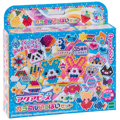 カラフルいっぱいセット/ワンサイズ/AQ-247・Color:カラフルいっぱいセット・パッケージ個数:1・(b)主な製造国 :(/b)中国・(C) EPOCH・(b)対象年齢 :(/b)6才以上●カラフルな作品がたくさん作れる、アクアビーズシリーズの別売りセットです。 ●24色ビーズで、従来の「いっぱいセット」よりも多い35種類の作品を作ることができます。 この商品だけでは遊べません。この商品はイラストシートとビーズのセットです。 別売りの「アクアビーズペン」、「ビーズトレイ」、「専用スプレー」と合わせてお使いください。 セット内容 ●まるビーズ…ピンク、NEWあか、オレンジ、きいろ、きみどり、みどり、みずいろ、あお、 むらさき、ちゃいろ、キャラメルブラウン、ペールオレンジ、アイボリー、はいいろ、くろ、しろ ●キラキラビーズ…ピンク、あか、オレンジ、きいろ、みどり、あお、むらさき、ちゃいろ ●イラストシート2種x各1●取扱説明書x1 ()