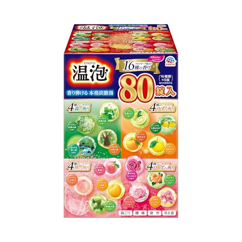 ONPO(温泡) 炭酸 入浴剤 [80錠入] 詰め合わせ (森・ゆず・桃・ローズ) 血行促進 肩のこり 腰痛 緩和 医薬部外品