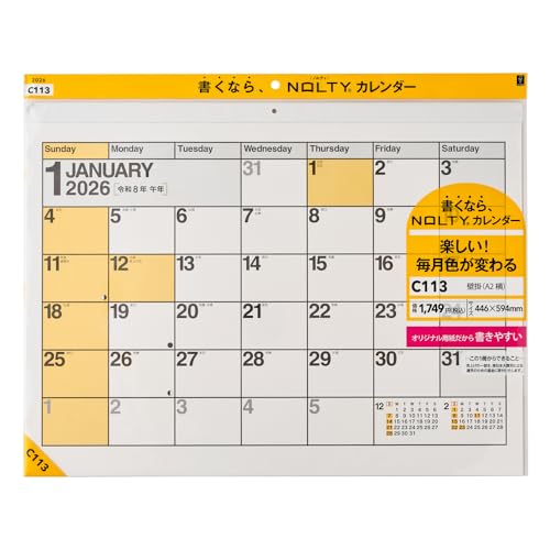 能率 NOLTY 2026年 カレンダー 壁掛け A2 C113