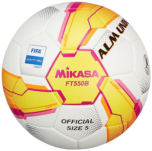 検定球・試合球貼りイエロー(JUFA公式球)/5号(一般・大学・高校生・中学生用)/FT550B-YP-FQP-JUFA・PatternName:単品・パッケージ個数:1・全日本大学サッカー連盟(JUFA)唯一の公式試合球、日本サッカー協会検定球・5号球(一般・大学・高校生・中学生用)・人工皮革 /芝用・直径約22cm、円周約68-70cm・重量約410-450g 推奨内圧0.900kgf/?全日本大学サッカー連盟(JUFA)公式試合球ミカサの「日本サッカー協会検定球」に新モデルが登場 〇ボール構造の一新：空気圧の保持力とリバウンド性が向上。 〇新表皮素材の採用：クッション性能と耐摩耗性の向上により、ハイクラスの質感を実現。 〇視認性、デザイン性の向上：高明度の白色を基調とした、ボールがはっきりと見えるデザイン。 空気の入れ過ぎにご注意ください。最適圧力はボール本体の空気注入口に記載の圧力表示、もしくはサイズ表示をご参照ください。