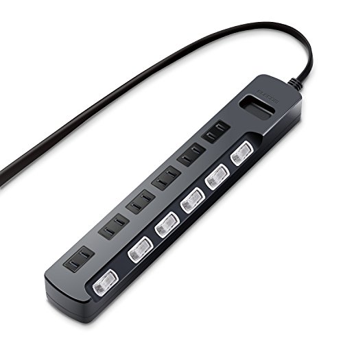 エレコム 電源タップ 雷ガード 個別スイッチ ほこりシャッター付 スイングプラグ 6個口 5m ブラック AVT-K6A-2650BK