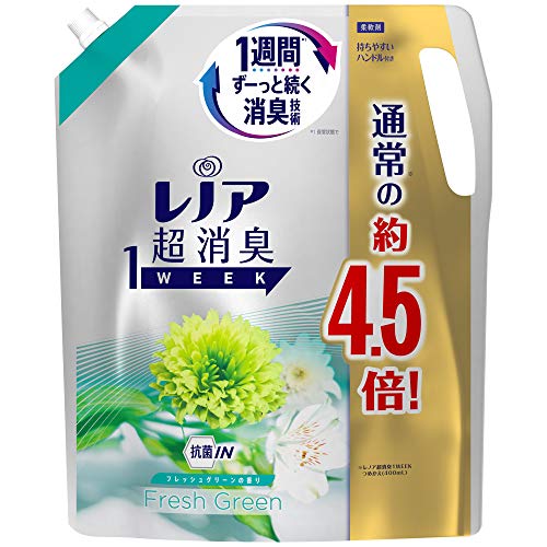 レノア 超消臭1WEEK 柔軟剤 フレッシュグリーン 詰め替え 大容量 1790mL(約4.5倍) 1 袋