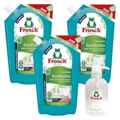 ホワイト/800ml プレミアム×3本 ポンプボトル付/41422・Size:800ml プレミアム×3本 ポンプボトル付・パッケージ個数:1・●使う人へのやさしさ 手荒れの原因のひとつであるアルコールを取り除いた「ノンアルコール処方」1。敏感肌の方にも低刺激な食器用洗剤です2。 1 アルコールとはエタノールのことです。 2 スティンギング試験による。すべての方が刺激を感じないわけではありません。商品紹介 ●ドイツ生まれのサステナブルハウスケアブランド「フロッシュ」。自然にも、使う人にもやさしい洗剤です。 ●皮膚テスト済み。低刺激性洗浄成分処方。 原材料・成分 液性：弱酸性　　　成分：界面活性剤（22%アルキルエーテル硫酸エステルナトリウム、アルキルアミドプロピルベタイン）、粘度調整剤 使用方法 ●原液をスポンジに含ませて洗う。 ●つけ置き洗いする場合は、水1Lに対して0.6ml(料理用小さじ1杯は約5ml）。