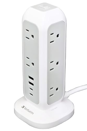 電源タップ タワー型 Verbatim 11個口 4USBポート（USB-C PD20W）15台同時充電 延長コード 1.5m 卓上 コンセント