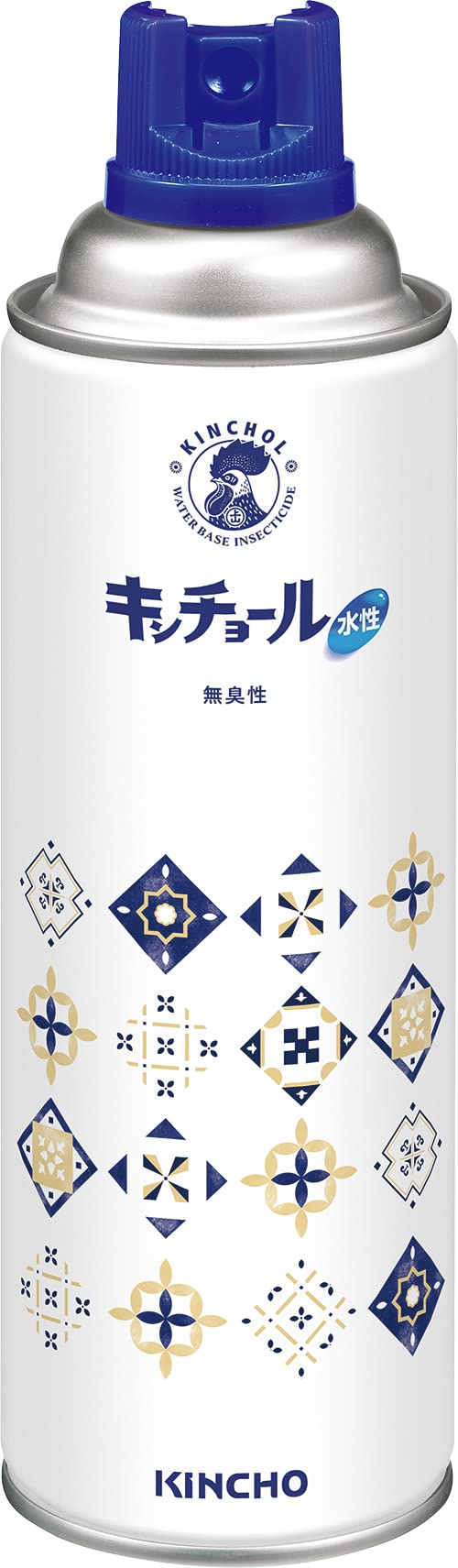 ブルー/デザイン缶×1本/-・Size:デザイン缶×1本・パッケージ個数:1・虫にきびしく、人にやさしい。水性タイプのキンチョール。商品紹介 ウォータベースだからニオイ・ベタつきがなく、お子様・ペットのいるご家庭・接客シーンにもぴったり。 ●適用害虫：ハエ成虫、蚊成虫、ゴキブリ、ノミ、トコジラミ（ナンキンムシ）、マダニ 原材料・成分 有効成分:ピレスロイド(d-T80-フタルスリン、d-T80-レスメトリン) 使用方法 ●空間噴射…室内のハエ成虫、蚊成虫には閉切って6畳あたり約5秒間噴射してください。 ●直接噴射…ゴキブリ、ノミ、トコジラミ(ナンキンムシ)、イエダニ、マダニには直接噴射してください。 安全警告 してはいけないこと (1)人体に向かって噴射しないでください。又、噴射気体を直接吸入しないでください。 (2)投げたり、落したりしないでください。 相談すること (1)万一、身体に異常を来した場合や、誤って薬剤を飲み込んだ場合は、直ちに使用を中止し、出来るだけ本品を持って本剤がピレスロイド系の殺虫剤であることを医師に告げて診療を受けてください。 (2)万一、誤って薬剤が眼に入った場合は、直ちに水でよく洗い、異常があれば眼科医の手当を受けてください。 その他の注意 (1)定められた使用法を必ず守ってください。 (2)皮膚、飲食物、食器、おもちゃ、ペット類(観賞魚、小鳥など)、植物、飼料にはかからないようにしてください。又、家具、建具などに直接噴射しないでください。 (3)噴射中、噴射する人以外の入室を避け、噴射後室内の空気を外気と交換した後入室してください。 (4)皮膚のついた時は石鹸と水でよく洗ってください。 (5)本剤の使用に際しては、室内に湯沸器やタバコ等の火気のないことを確認してください。 (6)規定時間(秒)以上噴射しないでください。 (7)ふすま、障子紙、カーテン等にはシミを残す恐れがありますので直接噴射しないでください。 保管及び取扱上の注意(1)小児の手の届かない場所に保管してください。 (2)火気をさけ、なるべく冷所で保管してください。 (3)水回りや湿気の多いところに置くと、缶が錆びて破裂する危険があるので置かないでください。 (4)直射日光のあたる所、夏場の車内、ファンヒーターなどの暖房器具や加熱源の周囲は温度が上がり破裂する危険があるので置かないでください。 廃棄上の注意 捨てる際には、火気のない屋外で噴霧音が消えるまでボタンを押しガスを抜いて捨ててください。