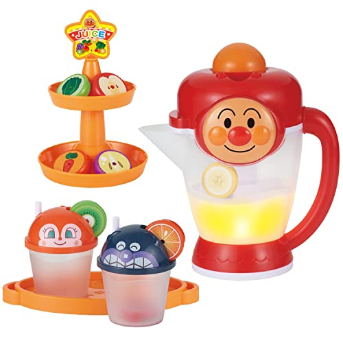 単品/-/-・Color:単品・(c)やなせたかし／フレーベル館・TMS・NTV・対象年齢：2才〜・使用電池：単4×3個(別売り)・「それいけアンパンマン」より、「フルーツおやさいぜーんぶミックスアンパンマンおしゃべりミキサー」が登場光と音と回転であそべるミキサーのおもちゃです。・フルーツやおやさいをいれるとアンパンマンがなまえを読み上げ、本体が光りますボタンを押すと楽しい音楽とともに本体が回転し、ジューズづくりあそびが楽しめます。商品紹介 「それいけアンパンマン」より、「フルーツおやさいぜーんぶミックスアンパンマンおしゃべりミキサー」が登場 光と音と回転であそべるミキサーのおもちゃです。 フルーツやおやさいをいれるとアンパンマンがなまえを読み上げ、本体が光ります ボタンを押すと楽しい音楽とともに本体が回転し、ジューズづくりあそびが楽しめます。 （本商品に付属するもの以外すべて別売りです。） ［セット内容］ ミキサー本体・・・1 ジュースのざいりょう・・・8 コップ・・・2 トレイ・・・1 スタンド・・・1 ［使用電池］ 単4乾電池×3個使用（別売り） 安全警告 該当なし