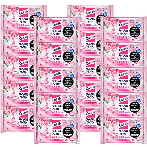 ケース販売クイックルワイパー フロア用掃除道具 立体吸着ウエットシート ローズの香り 16枚 ×20個