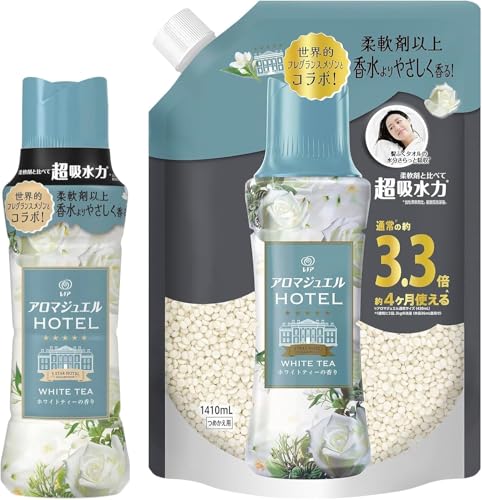 まとめ買いレノア ハピネス アロマジュエル ホワイトティー 香り付け専用ビーズ 本体 420ml +つめかえ用超特大サイズ1410ml