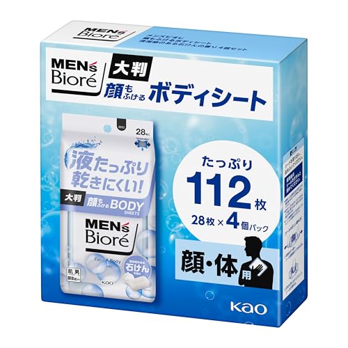 メンズビオレ 顔もふけるボディシート 清潔感のある石けんの香り 112枚 破れにくい 乾きにくい 丸まり..