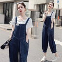2点セット サロペット パンツ オールインワン tシャツ レディース サロペットパンツ パンツドレス デニム デニム パンツ