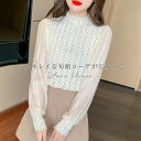 ブラウス レース 長袖 ハイネック トップス スタンドカラー 立ち襟 透け感 ポワン袖 大人 お洒落 きれいめ カジュアル