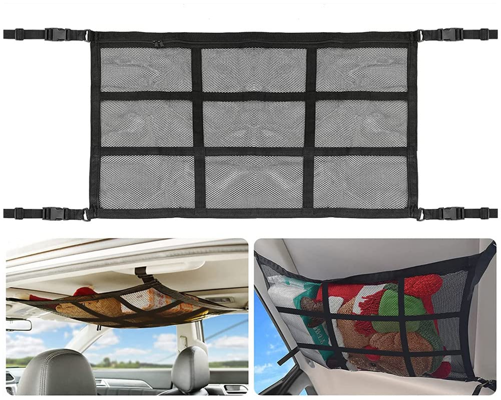 天井 収納 ネット 80*52cm 車用 ラゲッジネット 2層ネット ジッパー付きラゲッジネット 車中泊
