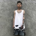 カットソー ロングtシャツ お兄系 ロングタンクトップ ダメージ加工 メンズ タンクトップ