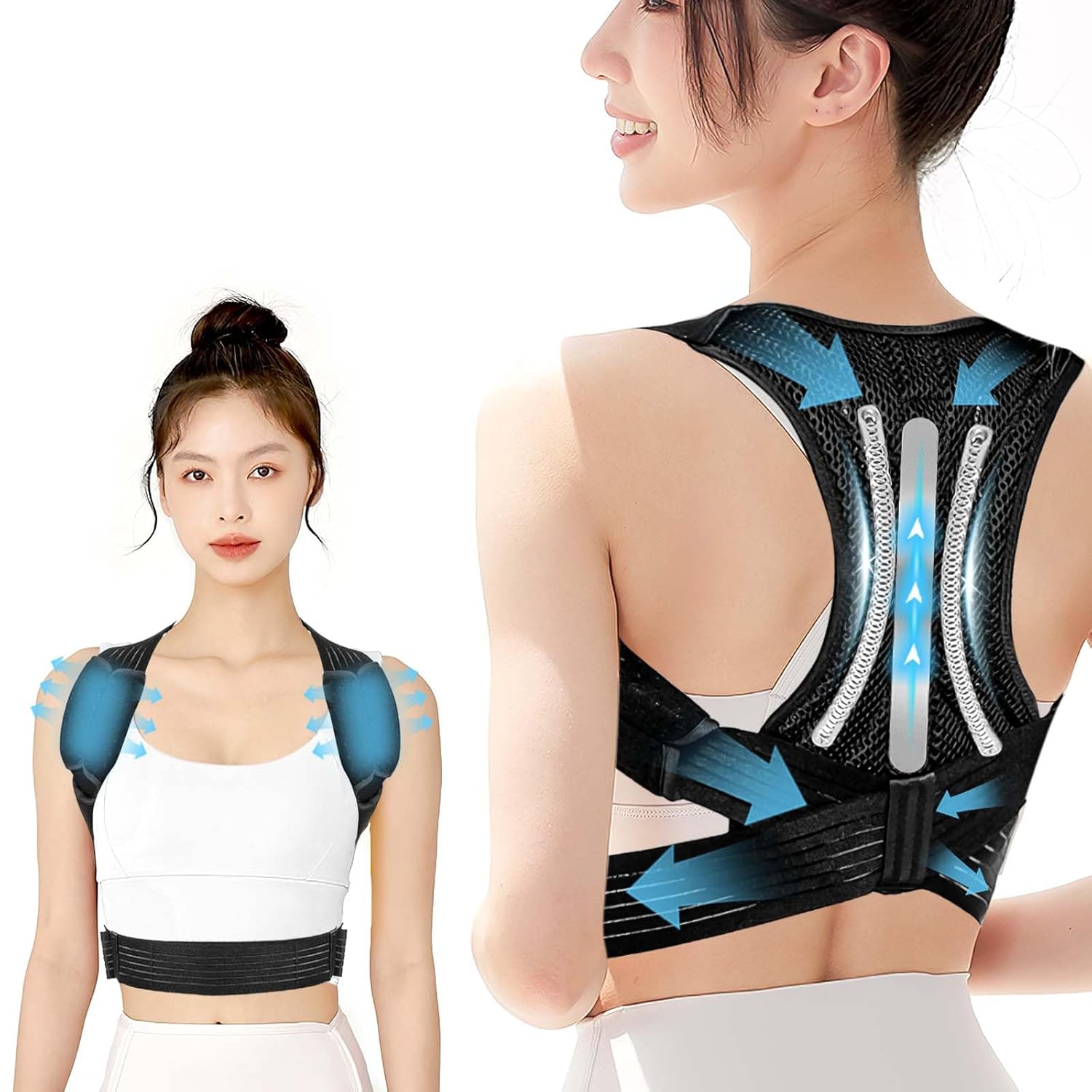 プレゼント 老人 学生 パッド付き 軽量 脱着簡単 装着簡単 美しい姿勢 加圧 肩甲骨サポーター 腰 猫背 ..