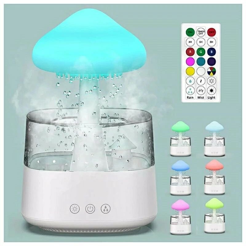 Rain Cloud 加湿器 雨雲加湿器 卓上 ドロップレット リモコン付き 大容量 450ml キノコ加湿器 滝型ライト
