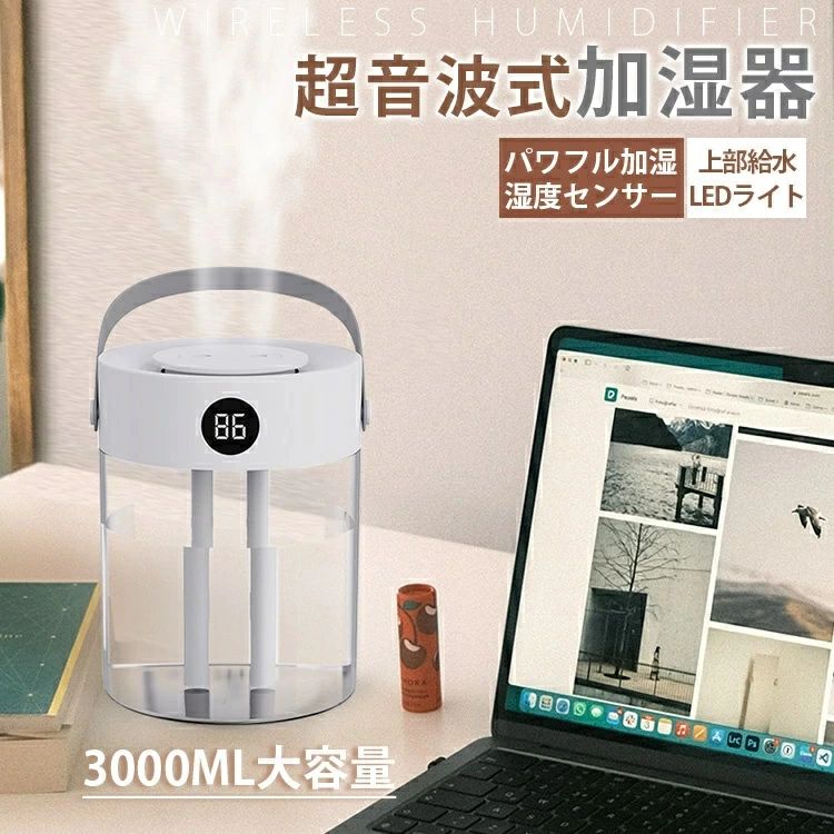 デュアル噴霧口 3L 自動停止機能 大容量 超音波式 加湿器 長時間加湿 冬の乾燥対策 静音 省エネ 節電 エコ